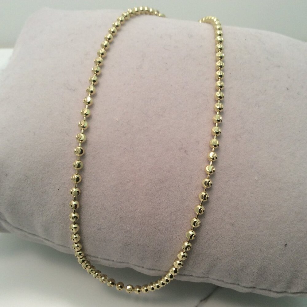 10k Solid Real Yellow Gold Moon Cut Disco ball Beads Ankle Bracelet 10'' 3.6gr
